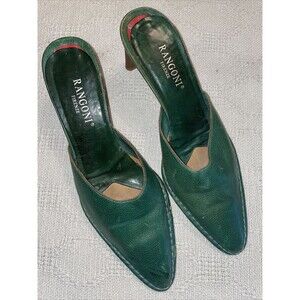 Rangoni Firenze Dress Slides Womens Sz 8.5 Medium Green Leather Shoes Pump Italy